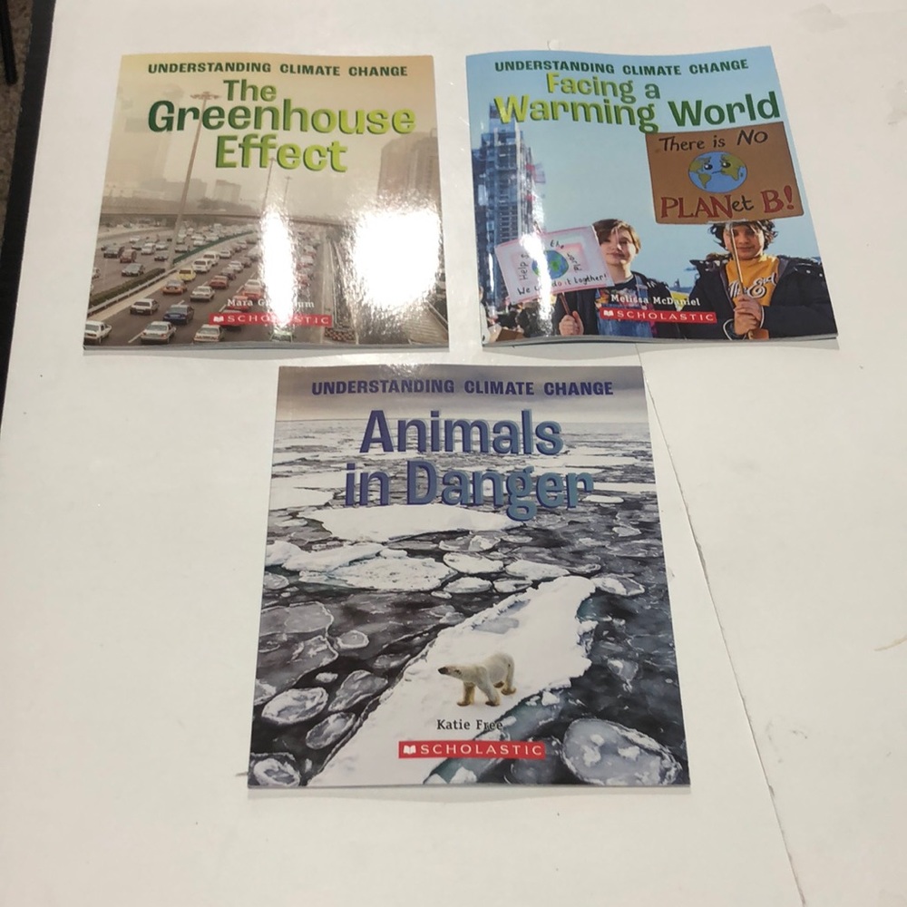 Set of three Scholastic books about understanding climate change